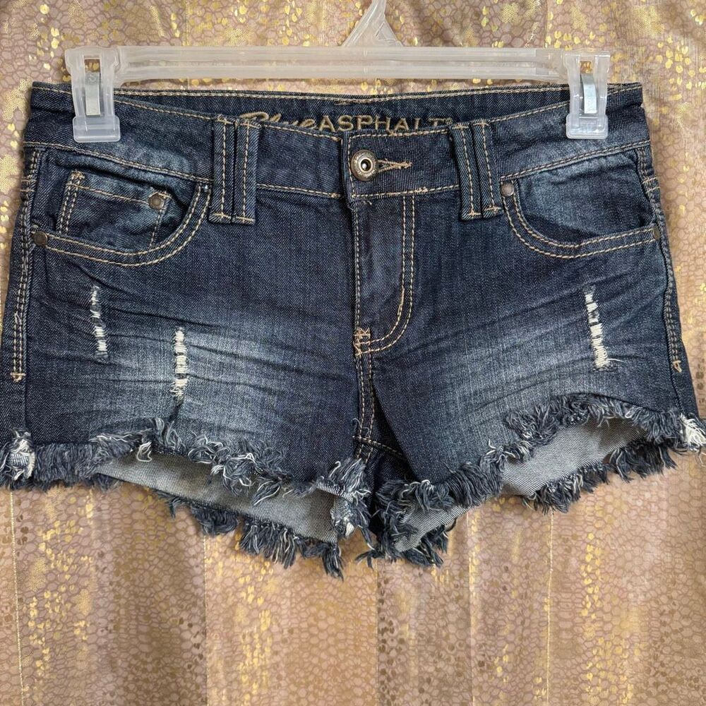 Blue Asphalt Low Rise Dark Blue Cut Off Denim Shorts Y2k‎ 2000s Size 9